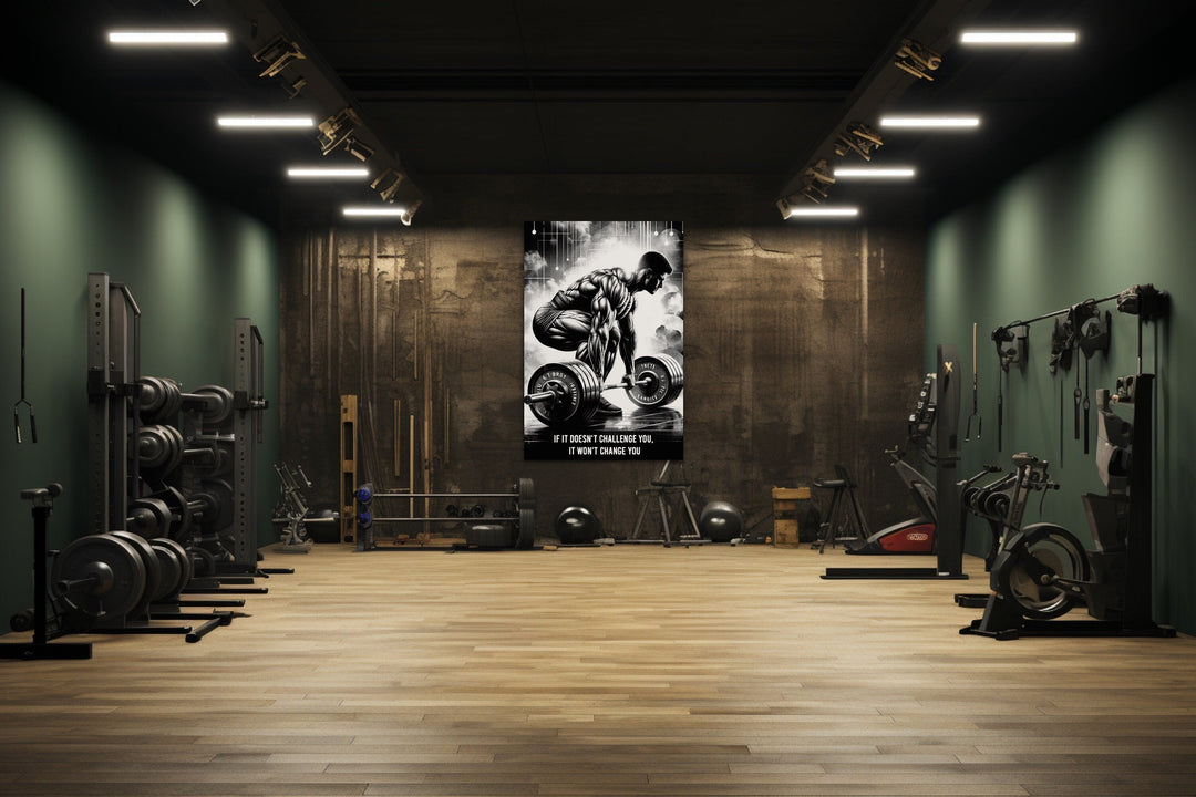 Man Doing Deadlift Challenge Motivational Gym Framed Canvas Wall Art