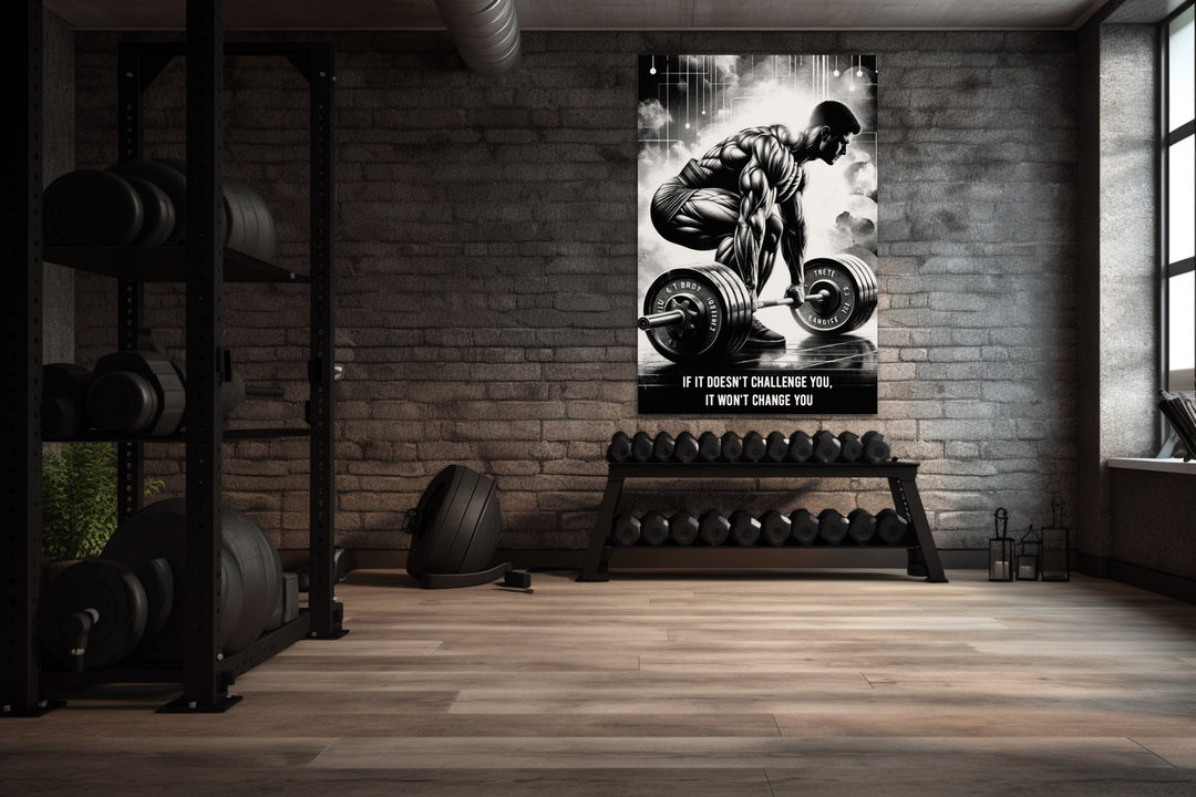 Man Doing Deadlift Challenge Motivational Gym Framed Canvas Wall Art