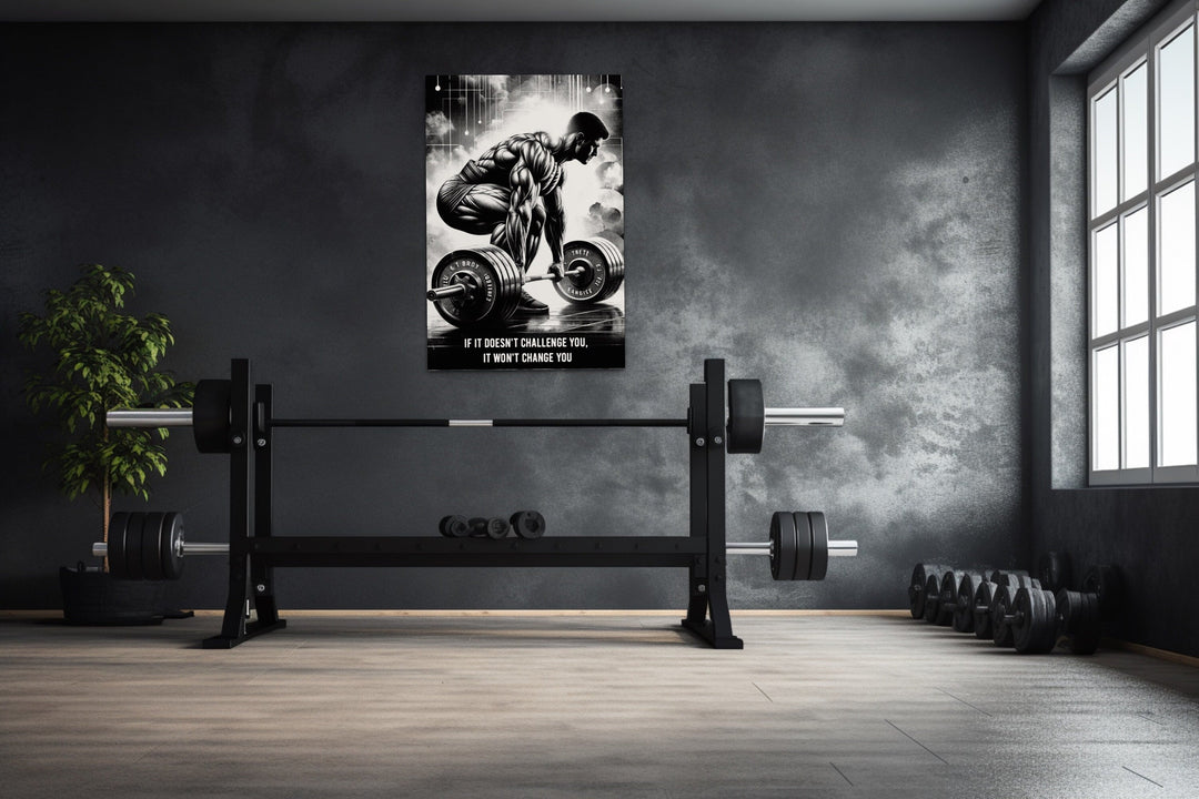 Man Doing Deadlift Challenge Motivational Gym Framed Canvas Wall Art