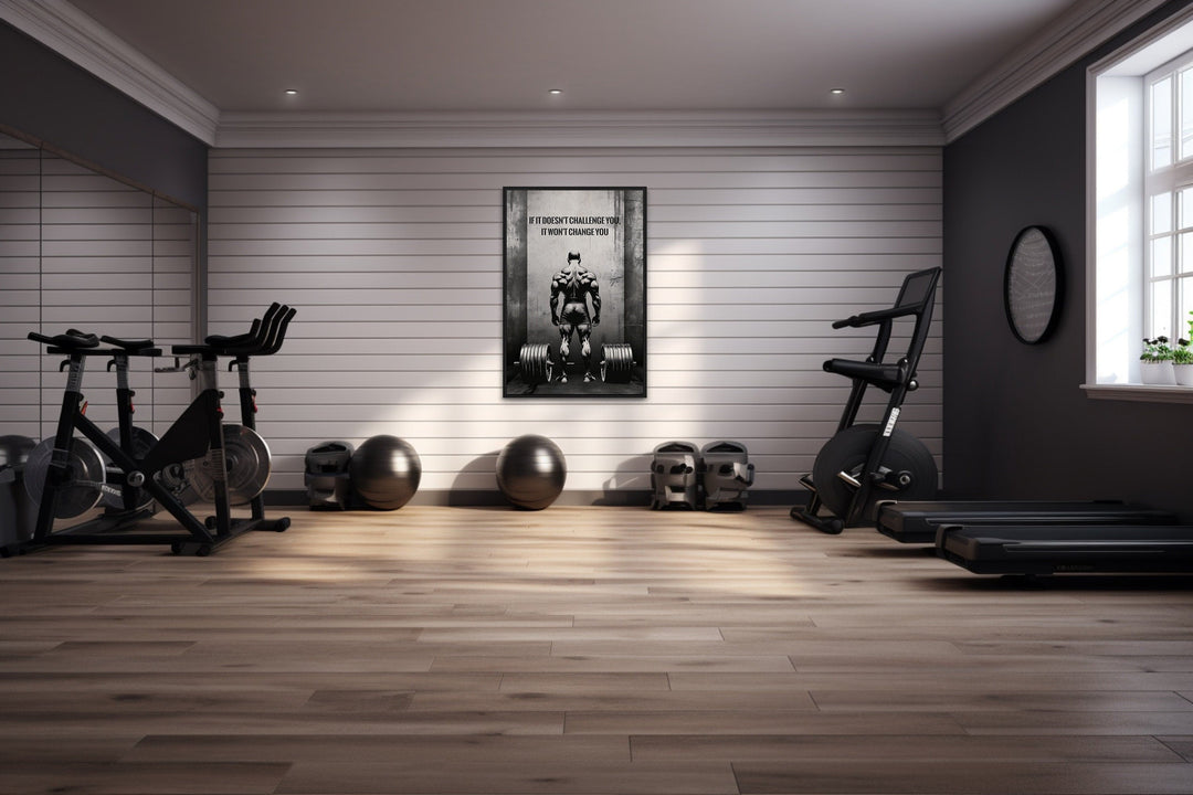 Man With Barbell Motivational Fitness Framed Canvas Wall Art