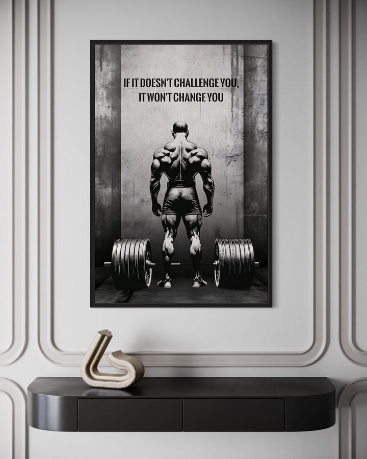 Man With Barbell Motivational Fitness Framed Canvas Wall Art