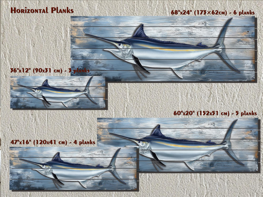 Marlin Fish Distressed Wood Wall Art