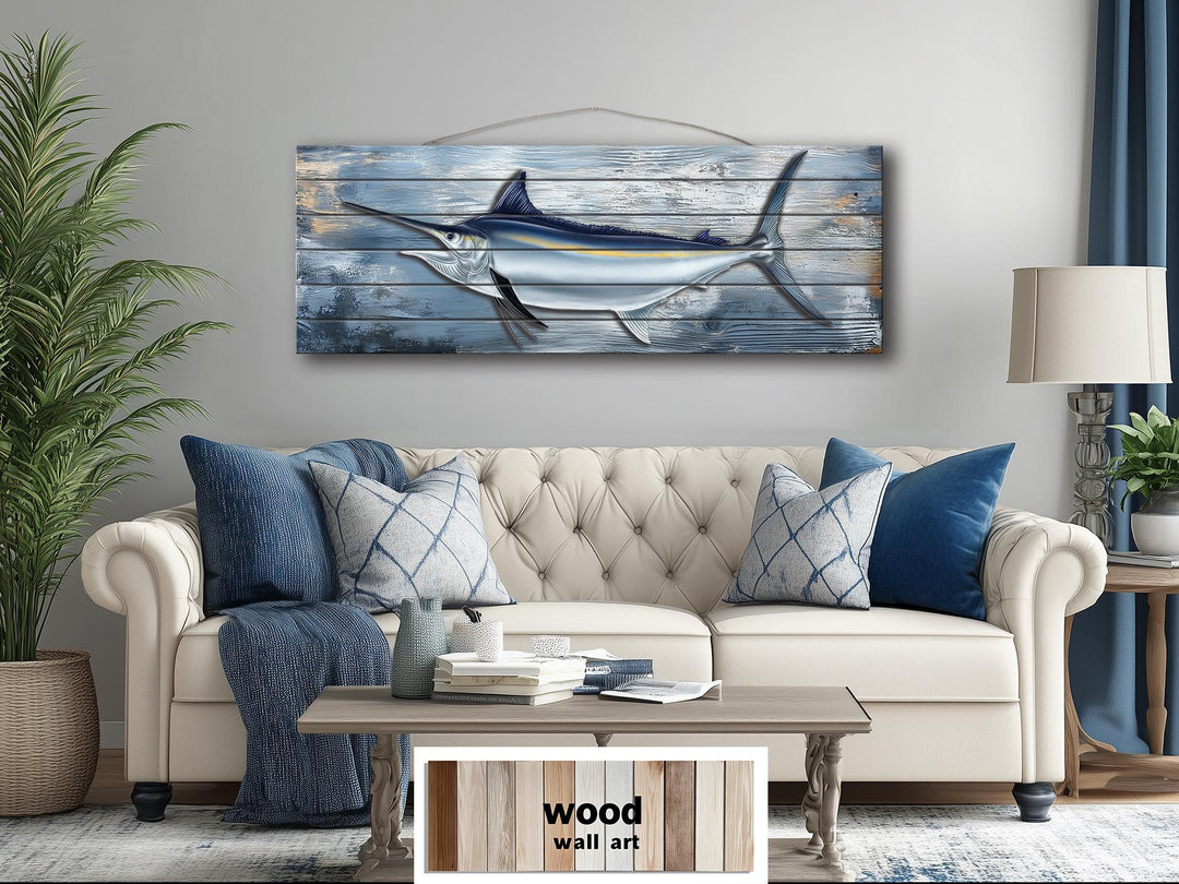 Marlin Fish Distressed Wood Wall Art
