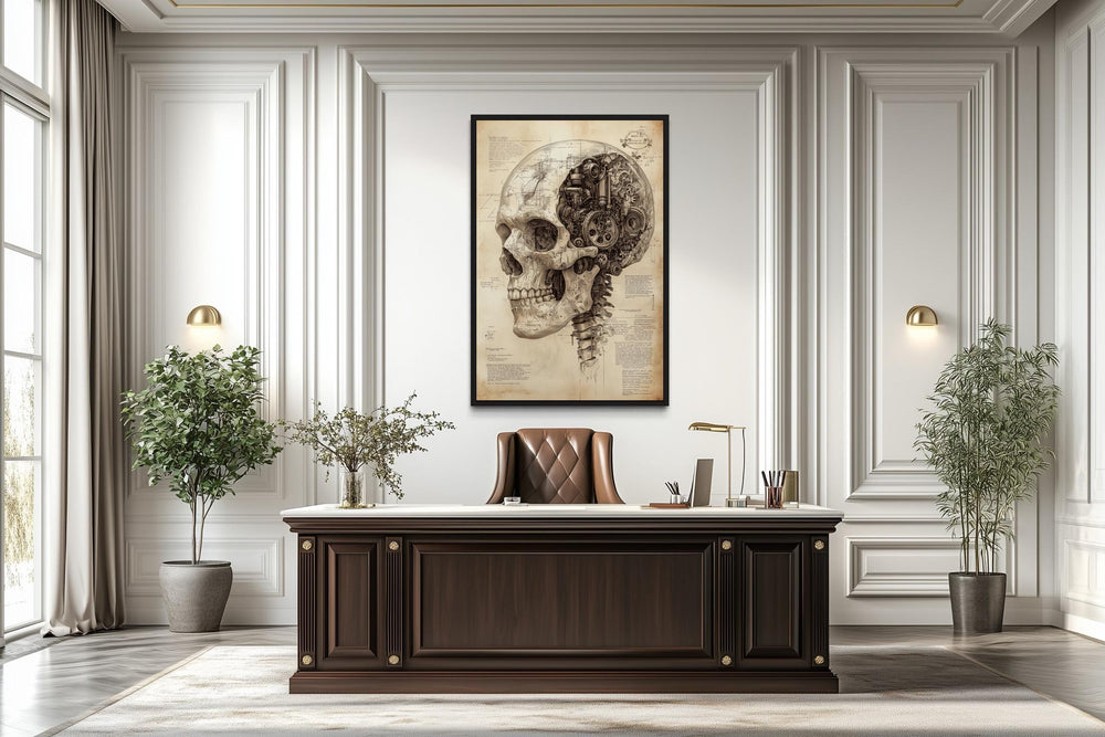 Mechanical Mind Skull Canvas Wall Art – Steampunk Skull Blueprint
