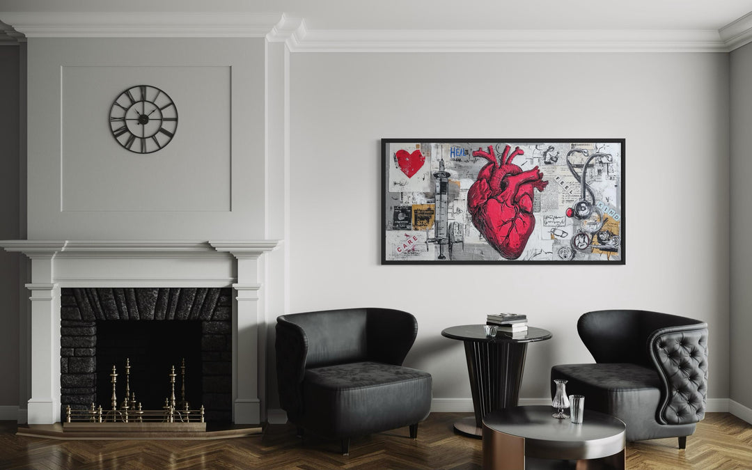 Medical Office Wall Art – Collage Of Anatomical Heart Canvas with Stethoscope and Syringe