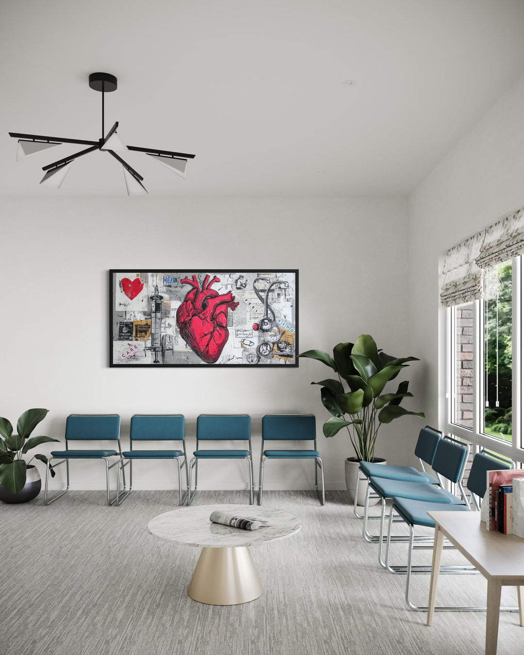 Medical Office Wall Art – Collage Of Anatomical Heart Canvas with Stethoscope and Syringe