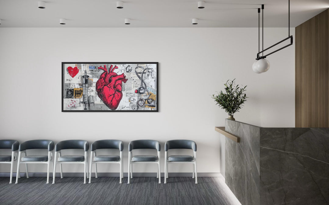 Medical Office Wall Art – Collage Of Anatomical Heart Canvas with Stethoscope and Syringe