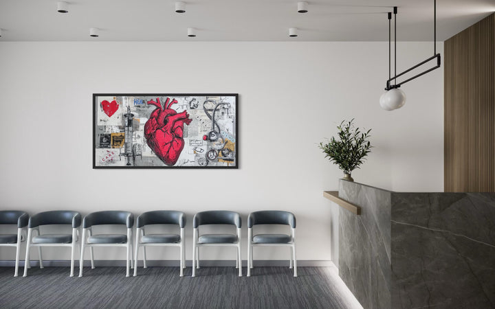Medical Office Wall Art – Collage Of Anatomical Heart Canvas with Stethoscope and Syringe
