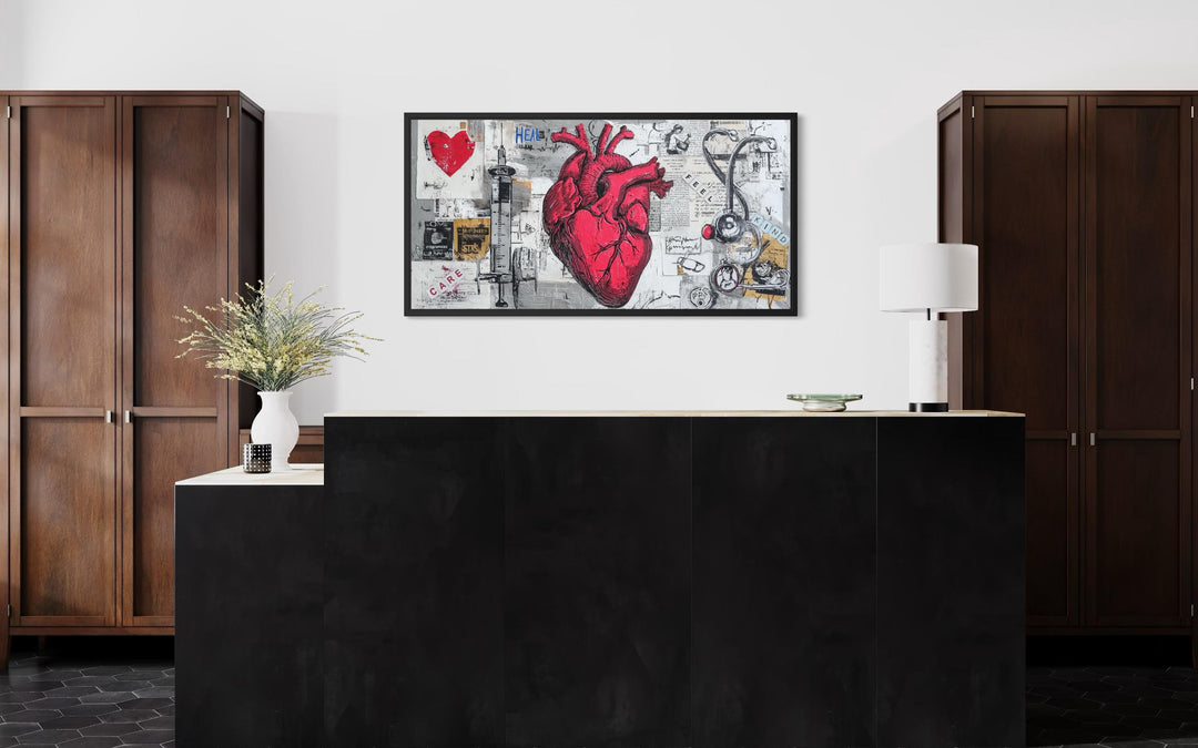 Medical Office Wall Art – Collage Of Anatomical Heart Canvas with Stethoscope and Syringe