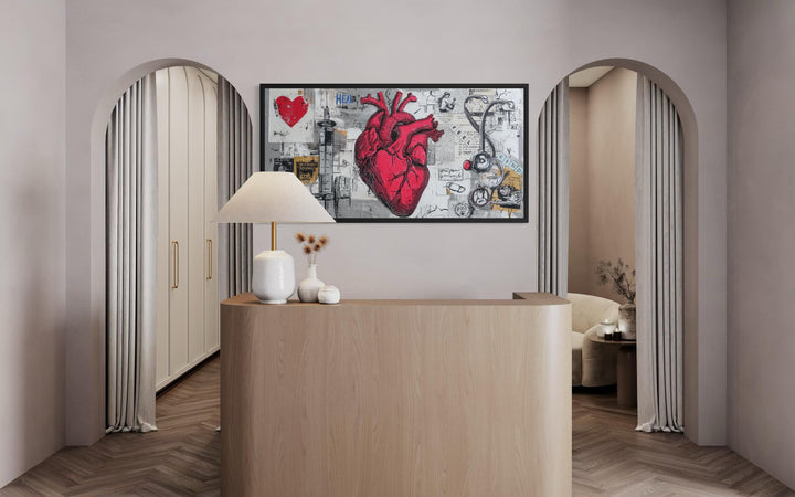 Medical Office Wall Art – Collage Of Anatomical Heart Canvas with Stethoscope and Syringe