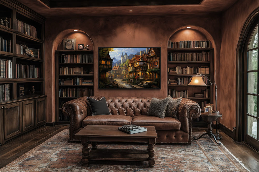 Medieval European Whimsical Village Framed Canvas Wall Art