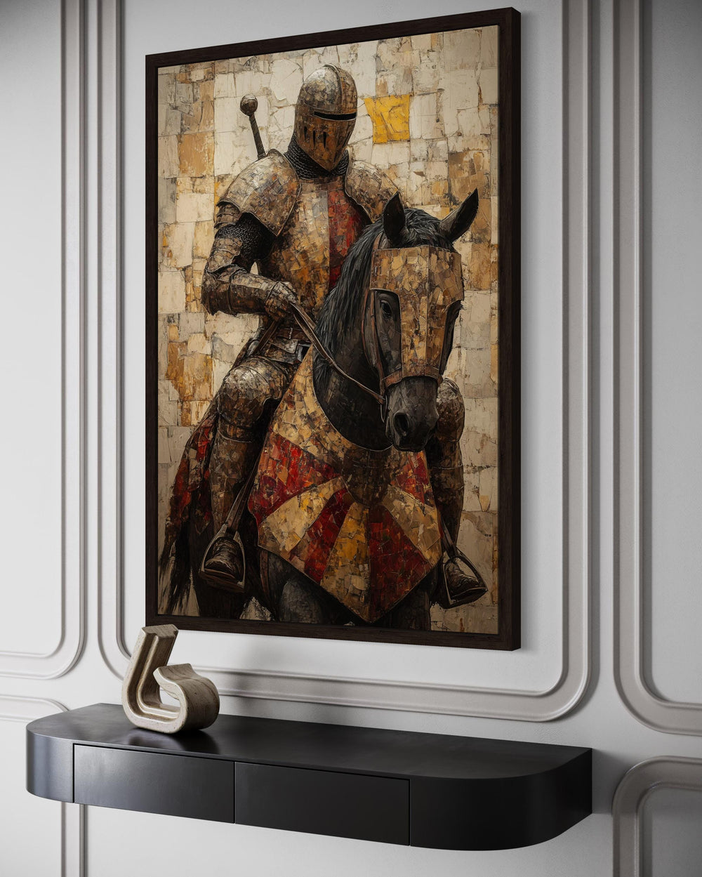 Medieval Knight on Horseback Framed Canvas Wall Art