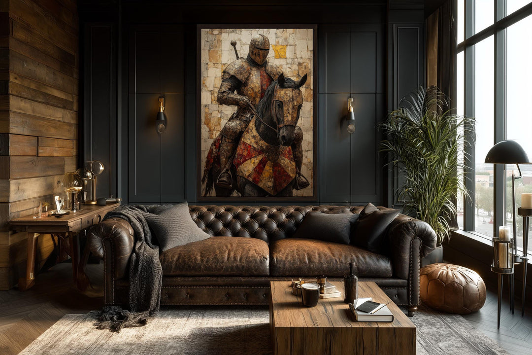 Medieval Knight on Horseback Framed Canvas Wall Art