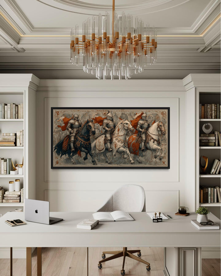 Medieval knights battle scene canvas wall art.