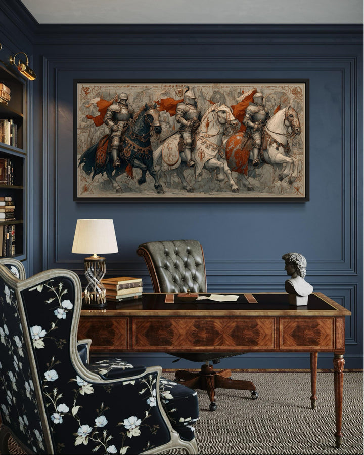 Medieval knights battle scene canvas wall art.