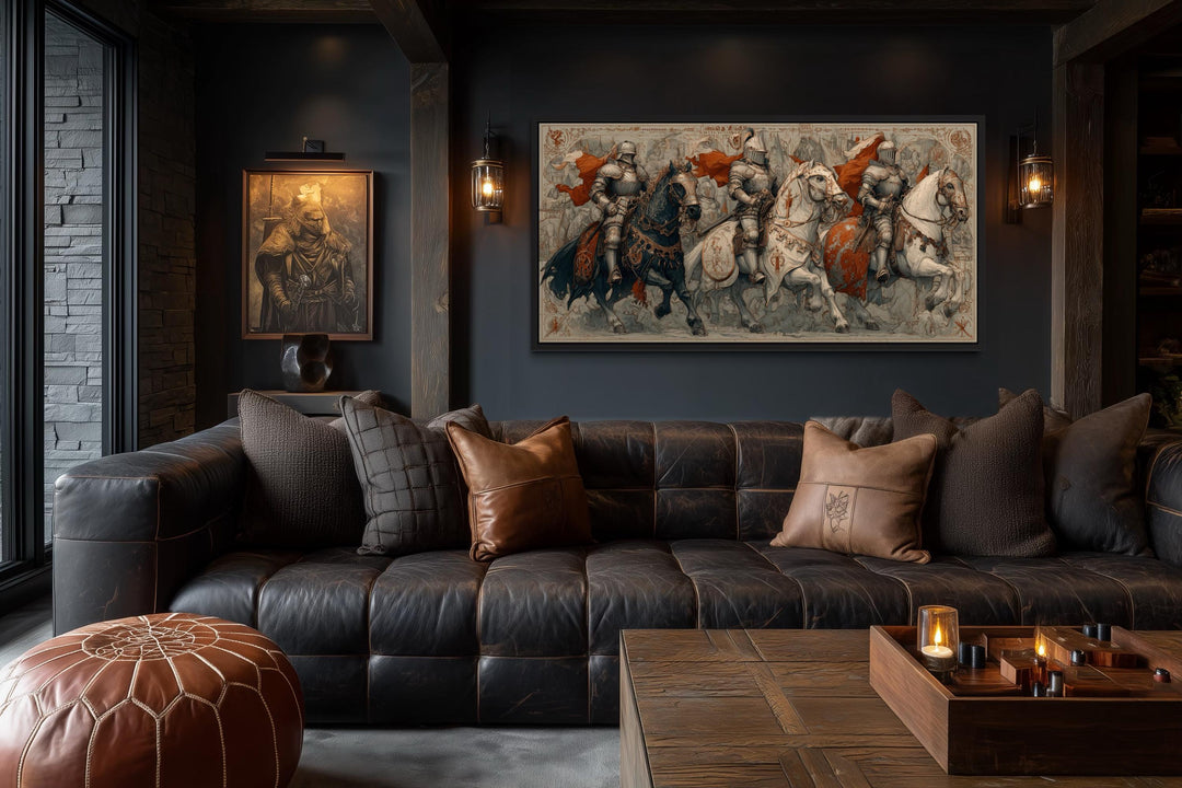 Medieval knights battle scene canvas wall art.