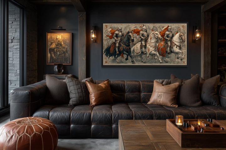 Medieval knights battle scene canvas wall art.