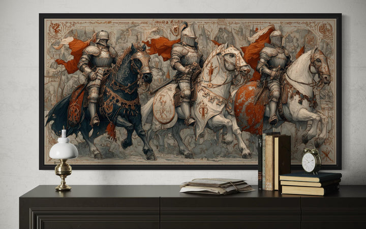 Medieval knights battle scene canvas wall art.