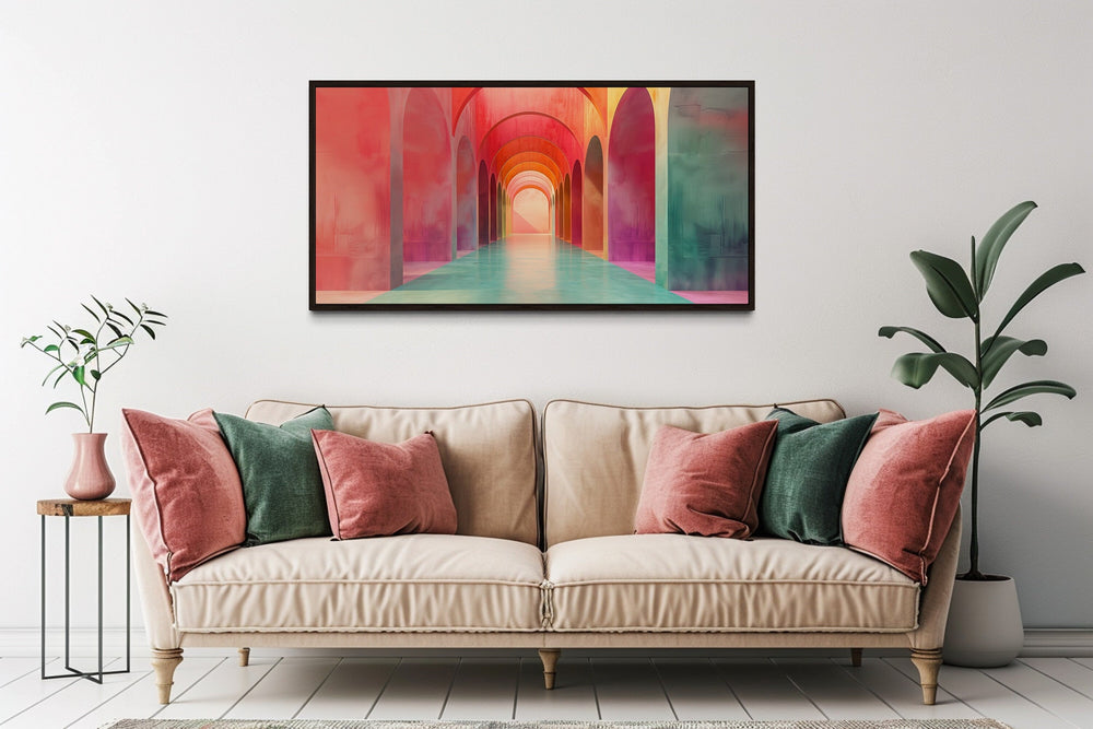 Mediterranean Archways Architecture Green And Pink Wall Art