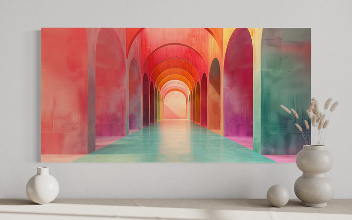 Mediterranean Archways Architecture Green And Pink Wall Art