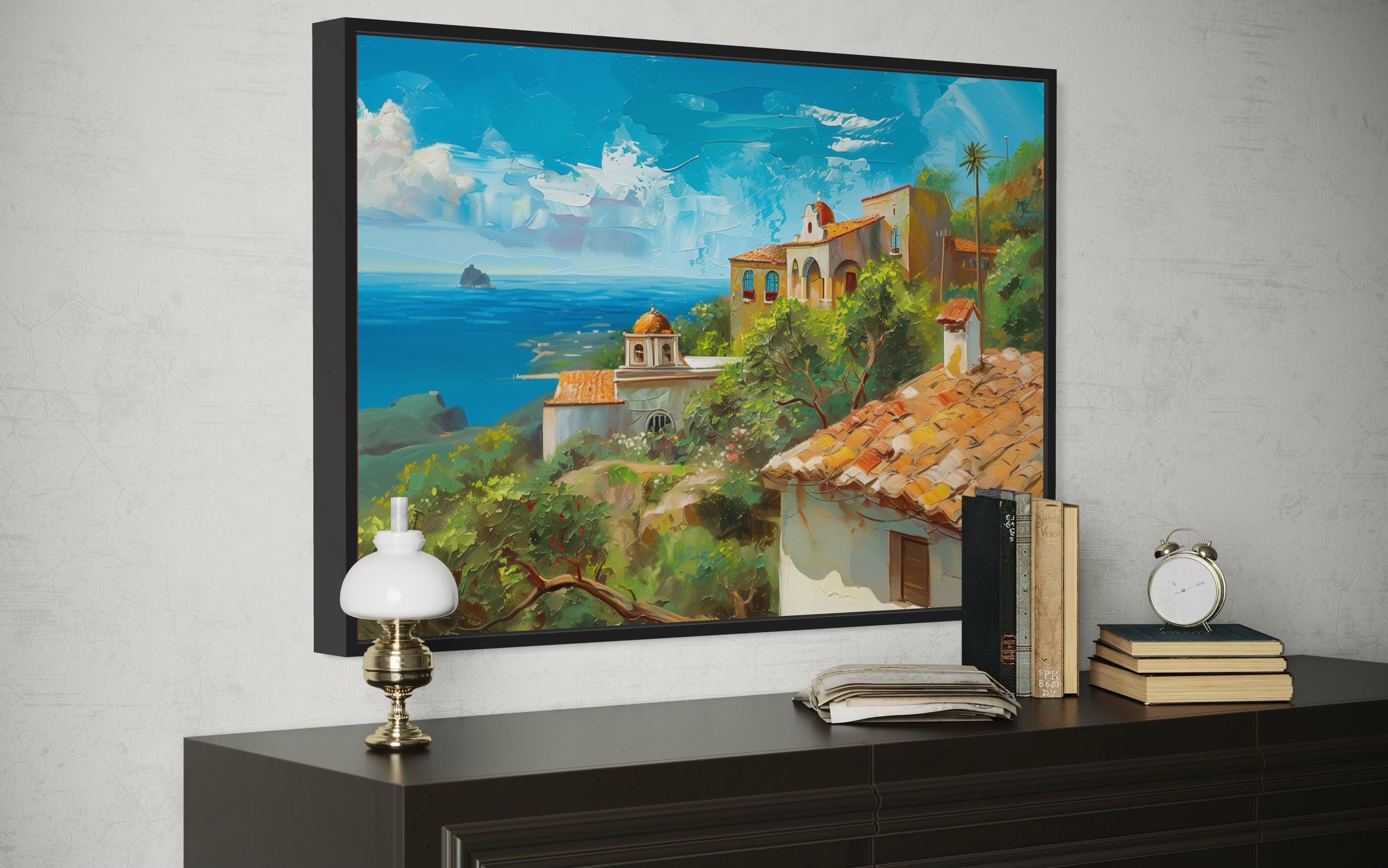 Mediterranean Coastal Village Canvas Art | Spanish Riviera Wall