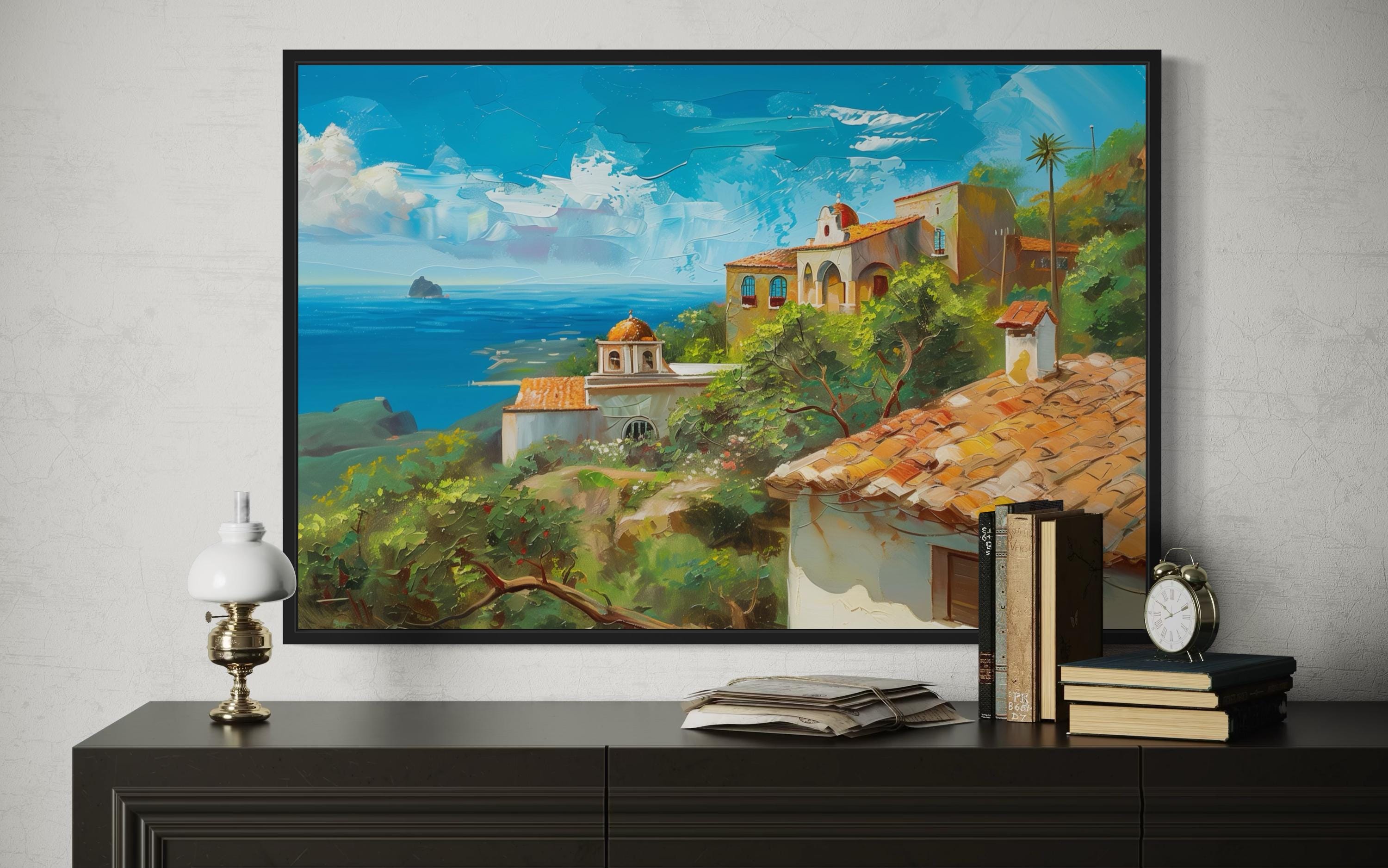 Mediterranean Coastal Village Canvas Art | Spanish Riviera Wall