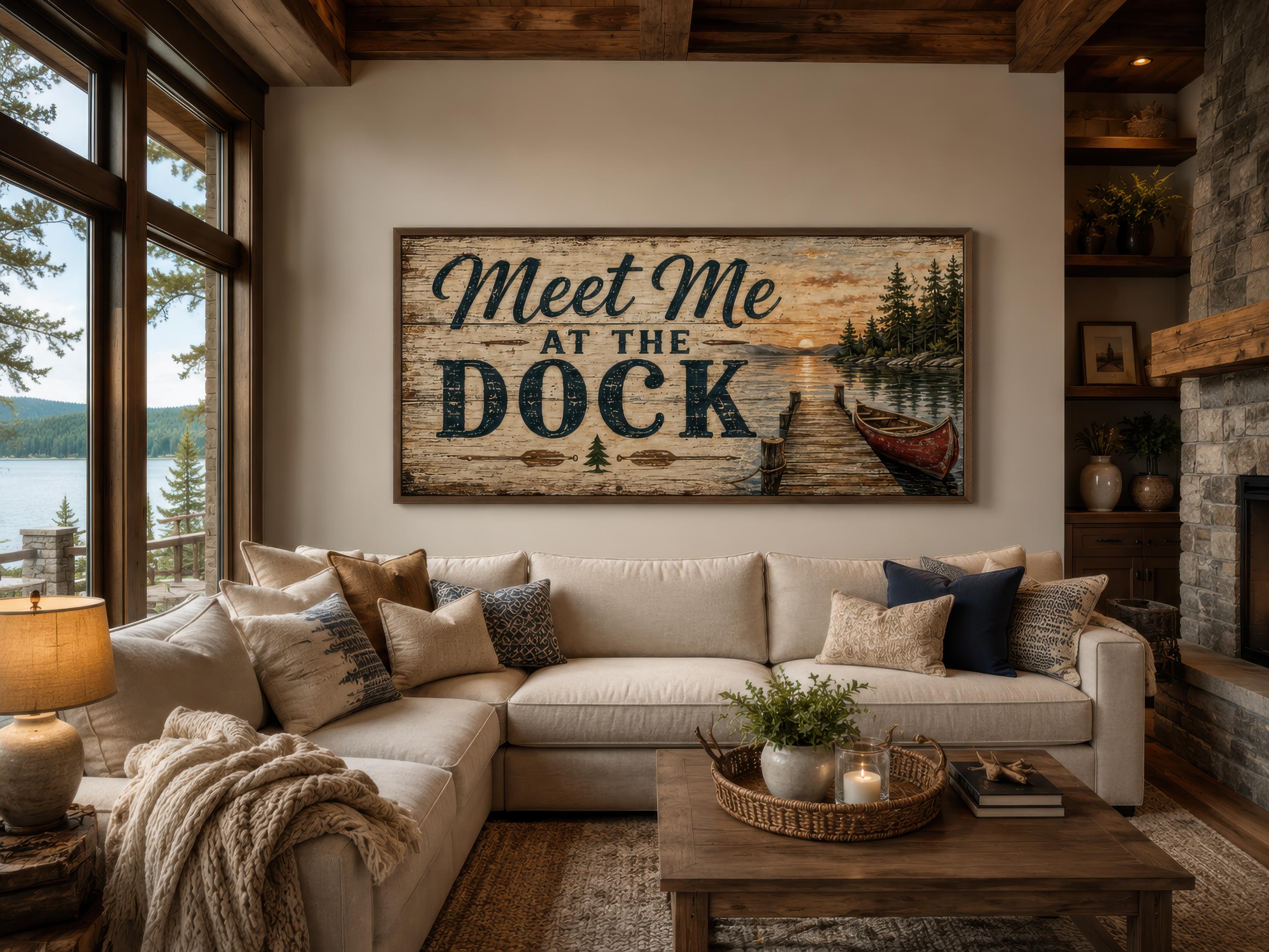 Meet Me at the Dock Lake House Sign - Rustic Cabin Wall Art – Wall