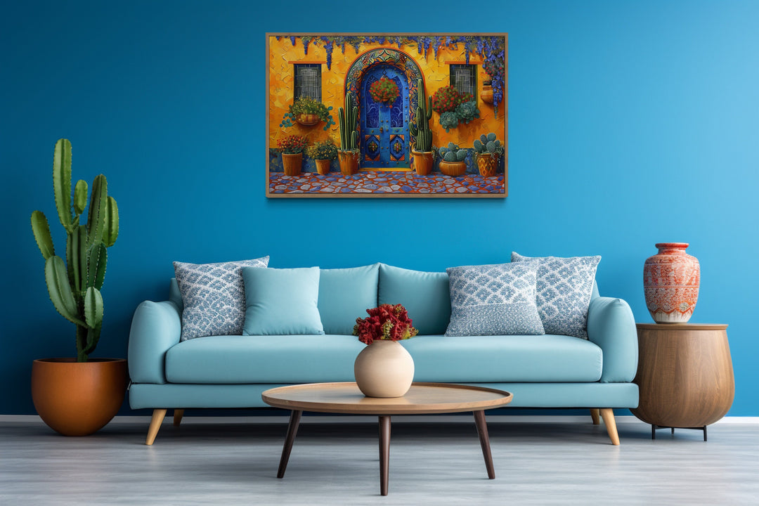 Mexican Door With Cacti Traditional Painting Framed Canvas Wall Art