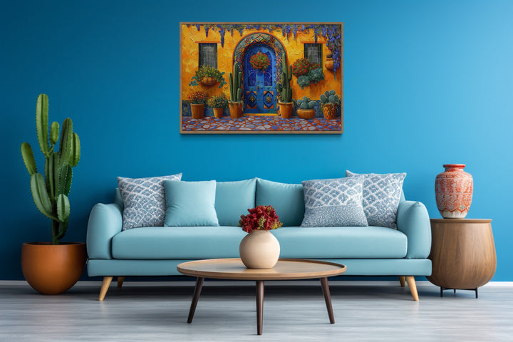 Mexican Door With Cacti Traditional Painting Framed Canvas Wall Art