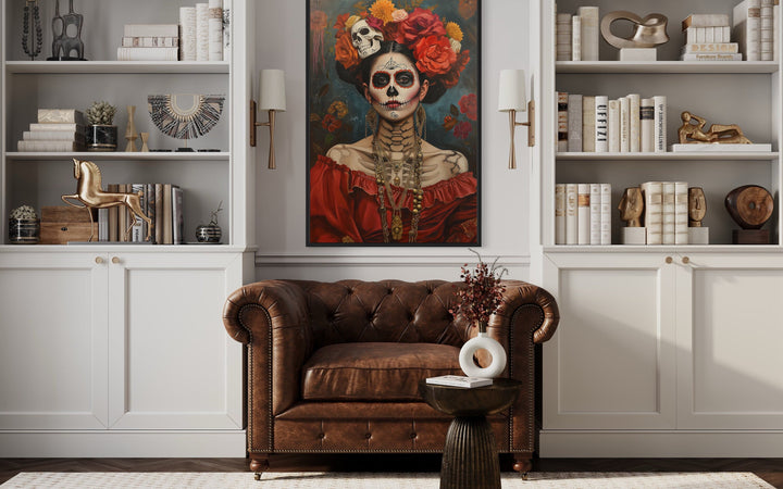 Mexican Framed Canvas Wall Art Day of The Dead Woman Painting