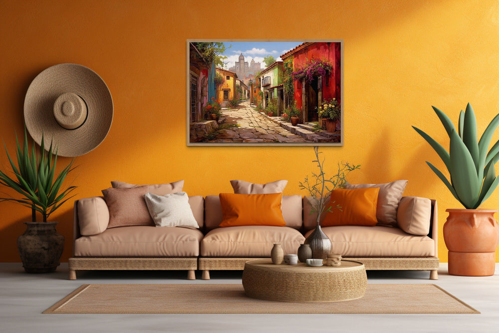 Mexican Old Town Street Traditional Framed Canvas Wall Art