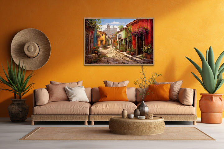 Mexican Old Town Street Traditional Framed Canvas Wall Art