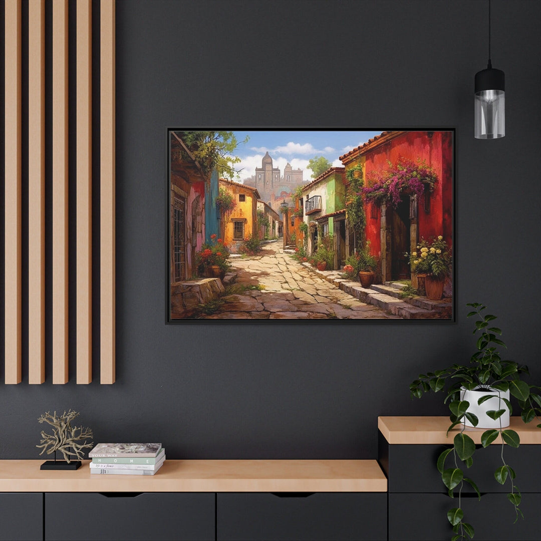 Mexican Old Town Street Traditional Framed Canvas Wall Art