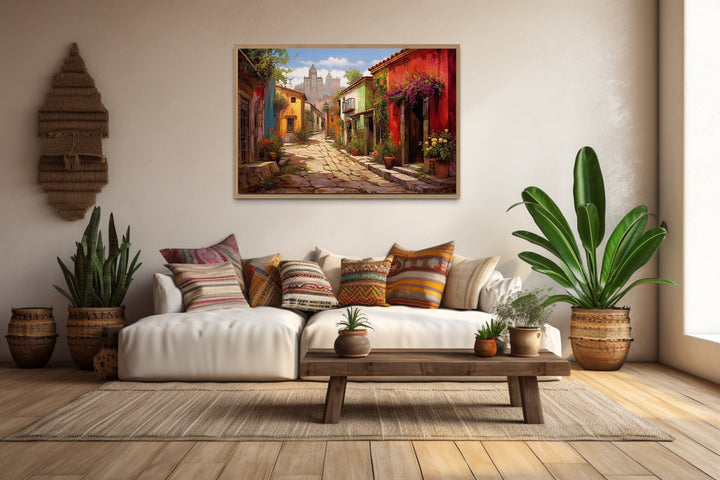 Mexican Old Town Street Traditional Framed Canvas Wall Art