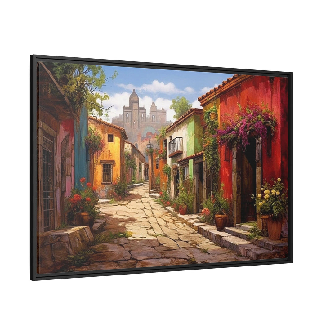 Mexican Old Town Street Traditional Framed Canvas Wall Art