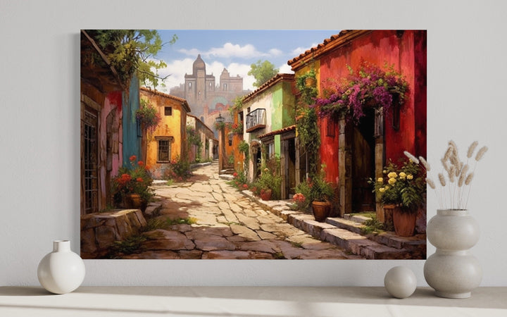 Mexican Old Town Street Traditional Framed Canvas Wall Art