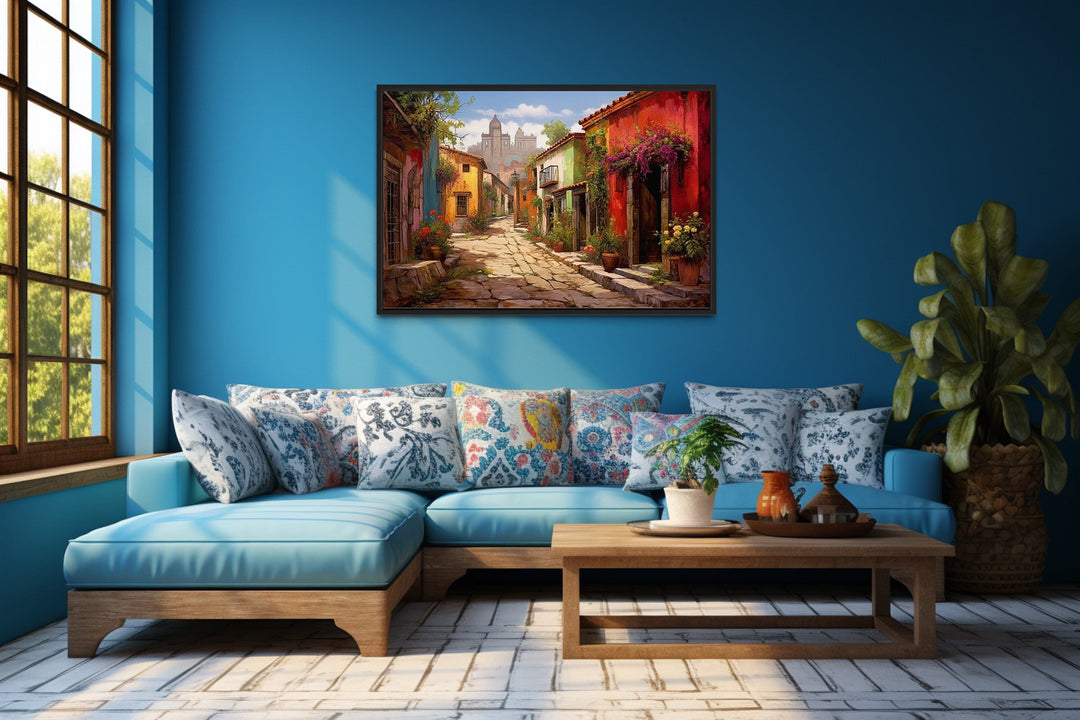 Mexican Old Town Street Traditional Framed Canvas Wall Art