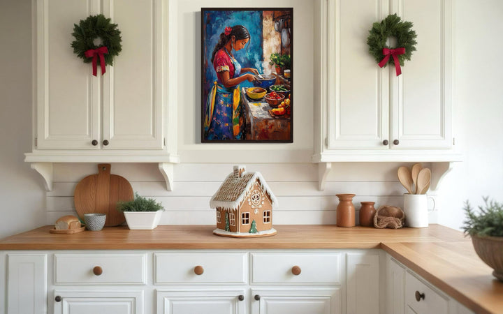 Mexican Woman Cooking Traditional Mexican Kitchen Canvas Wall Art