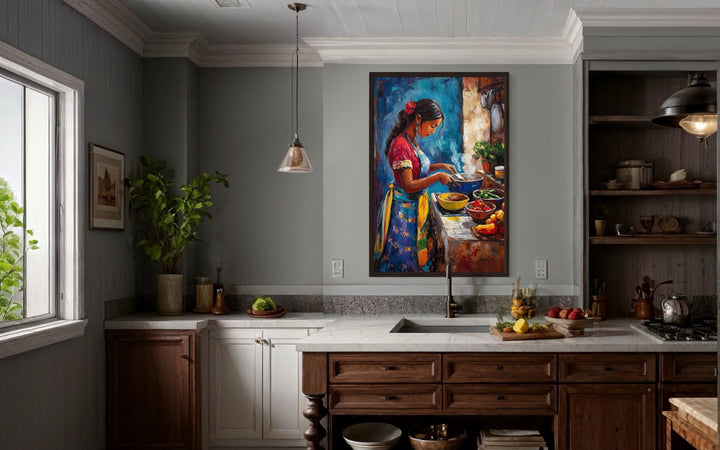 Mexican Woman Cooking Traditional Mexican Kitchen Canvas Wall Art