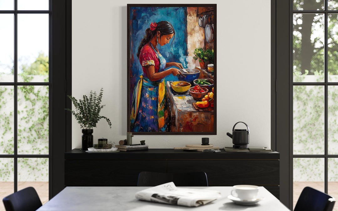 Mexican Woman Cooking Traditional Mexican Kitchen Canvas Wall Art