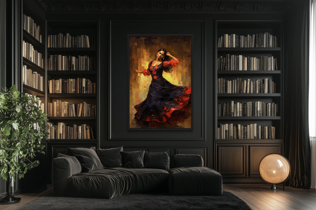 Mexican Woman Dancing Traditional Dance Framed Canvas Wall Art