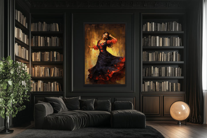 Mexican Woman Dancing Traditional Dance Framed Canvas Wall Art