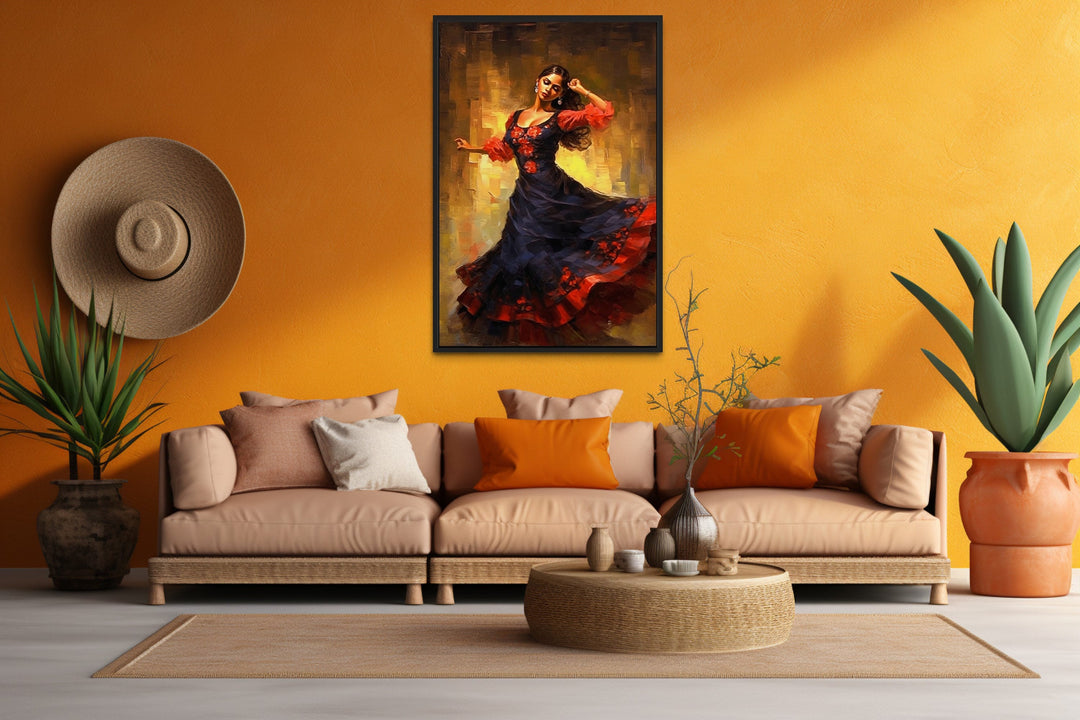 Mexican Woman Dancing Traditional Dance Framed Canvas Wall Art