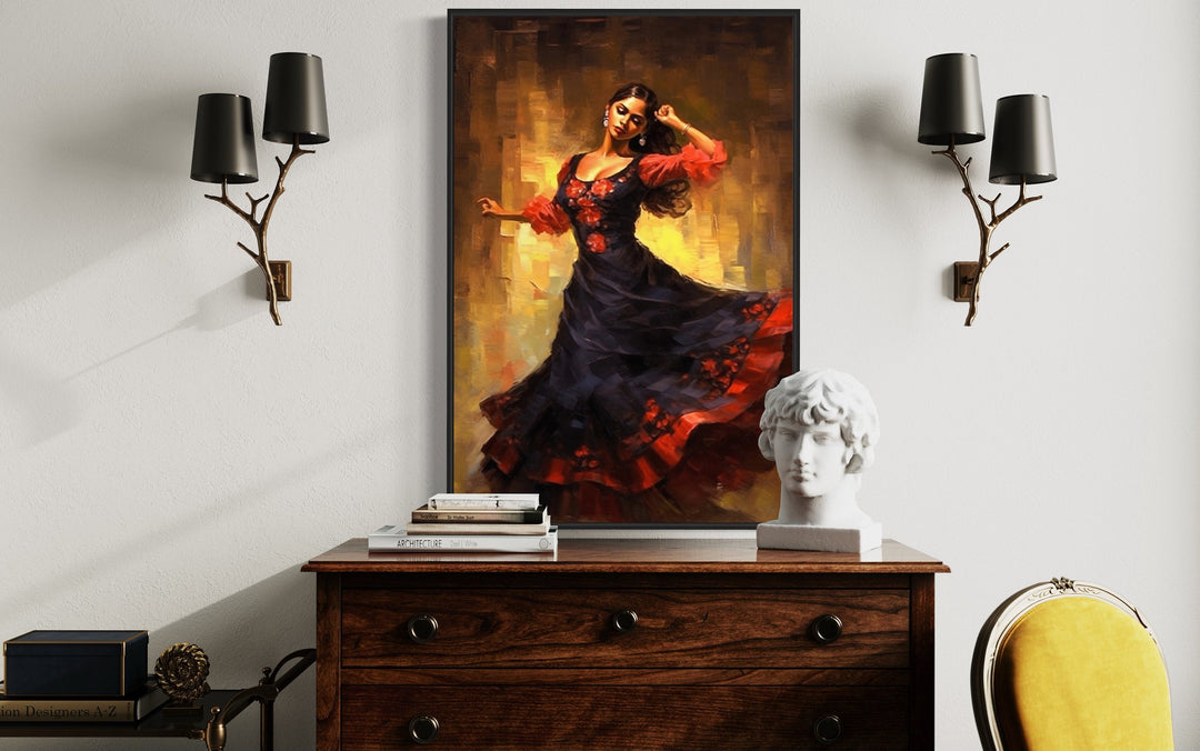 Mexican Woman Dancing Traditional Dance Framed Canvas Wall Art