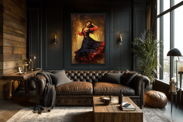Mexican Woman Dancing Traditional Dance Framed Canvas Wall Art