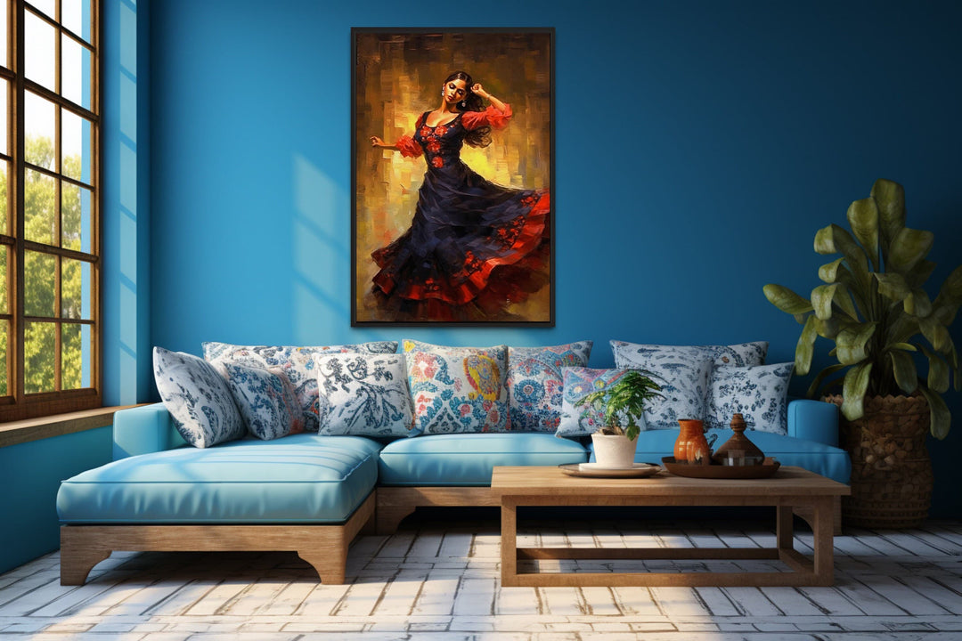 Mexican Woman Dancing Traditional Dance Framed Canvas Wall Art