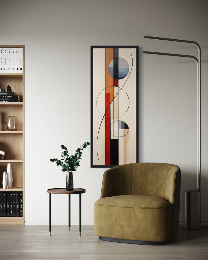 Long Vertical Red Brown Mid Century Modern Framed Canvas Wall Art long-vertical-red-brown-mid-century-modern-framed-canvas-wall-art