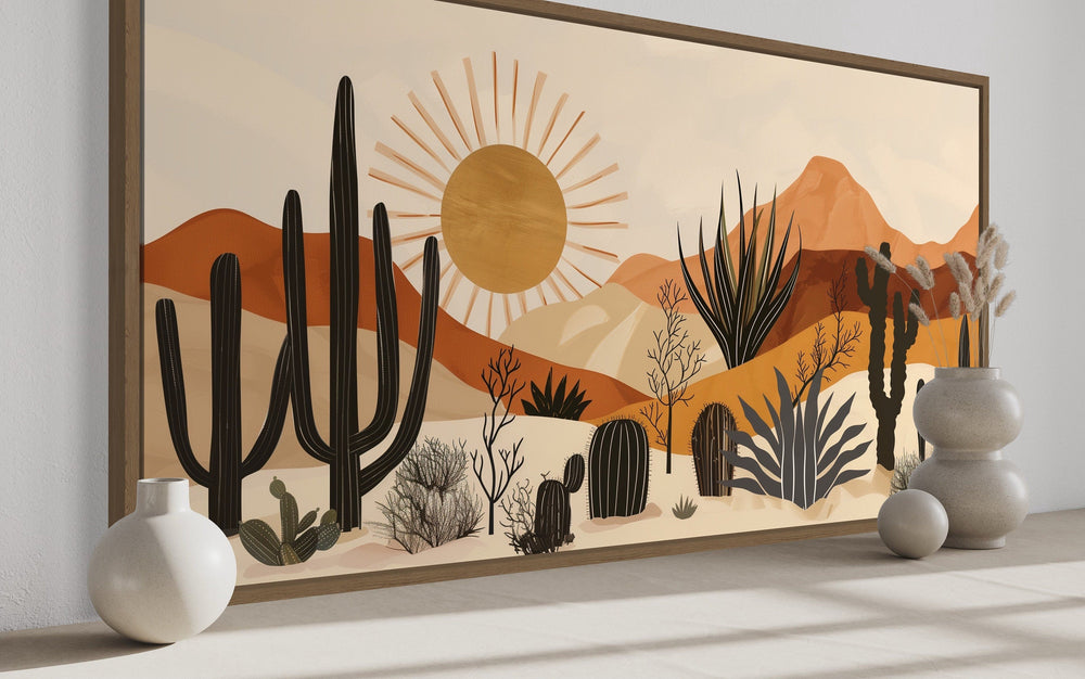 Mid Century Modern Desert Cactus Mexican Framed Canvas Wall Art