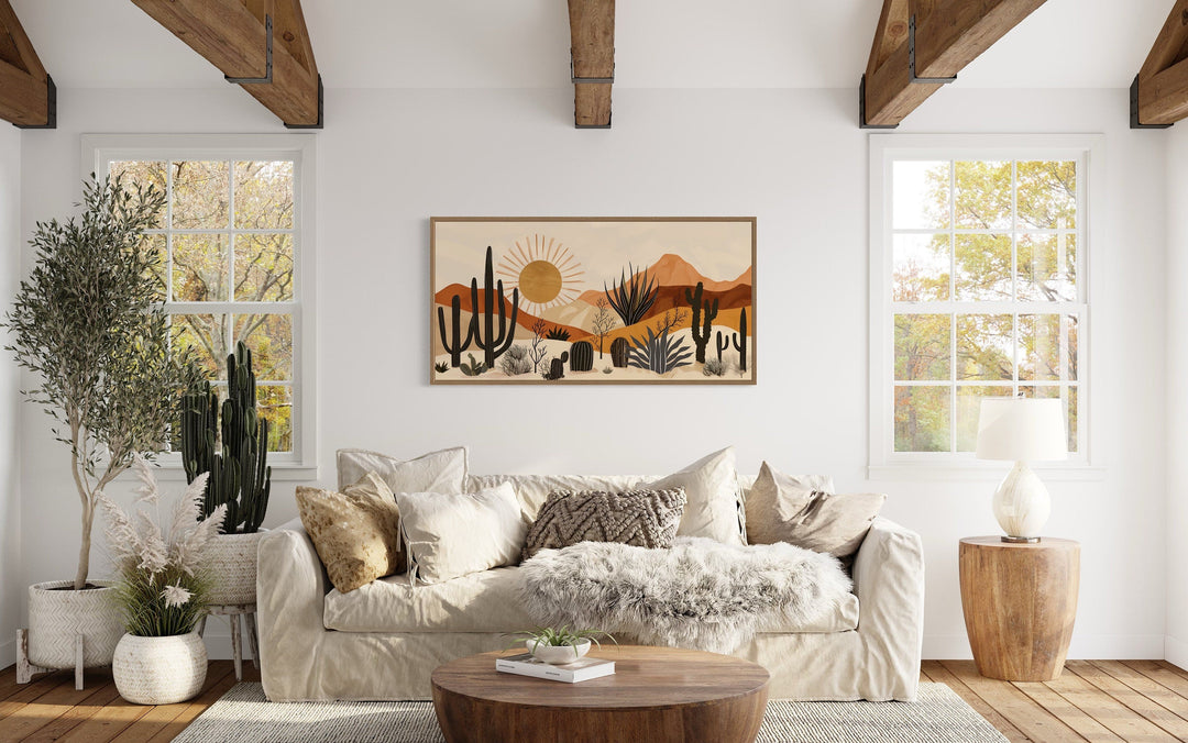 Mexican Wall Art - Mid Century Modern Desert Cactus Mexican Framed Canvas Wall Art