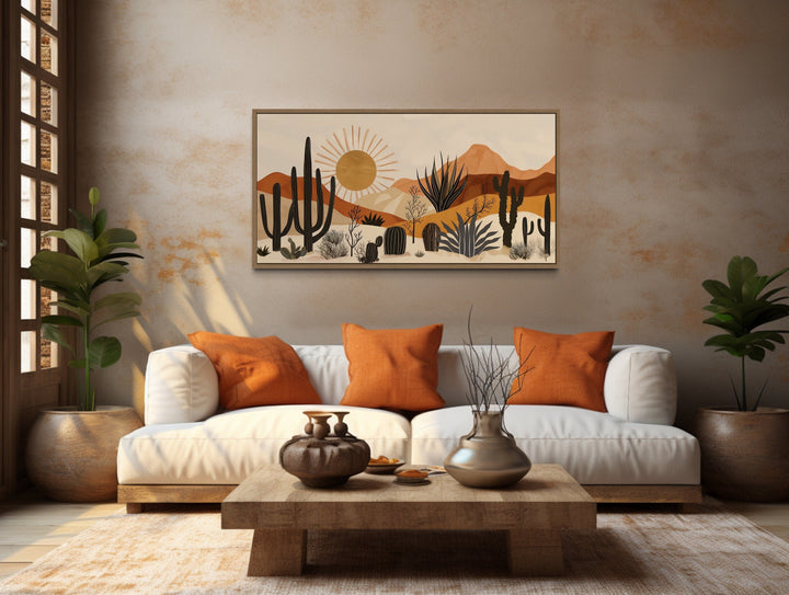 Mexican Wall Art - Mid Century Modern Desert Cactus Mexican Framed Canvas Wall Art